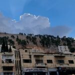 City buildings with clouds